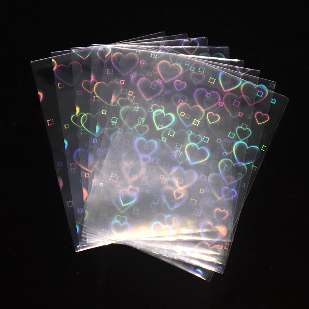 100Pcs Heart-shaped Foil YGO Transparent Laser Clear Sleeves Korea Idol Photo Holographic Protector Trading Cards Shield Cover new kawaii acrylic photocard holder transparent 3 inch kpop photocard photo protector holder idol photo sleeves pendant keychain