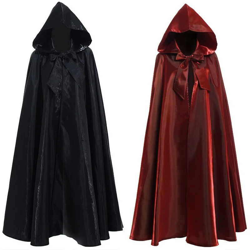 2022 Halloween Party Cosplay Woman Men Adult Long Hero Witchcraft Witchcraft Robe Hood Cloak Cosplay Satin Red Medieval Cloak