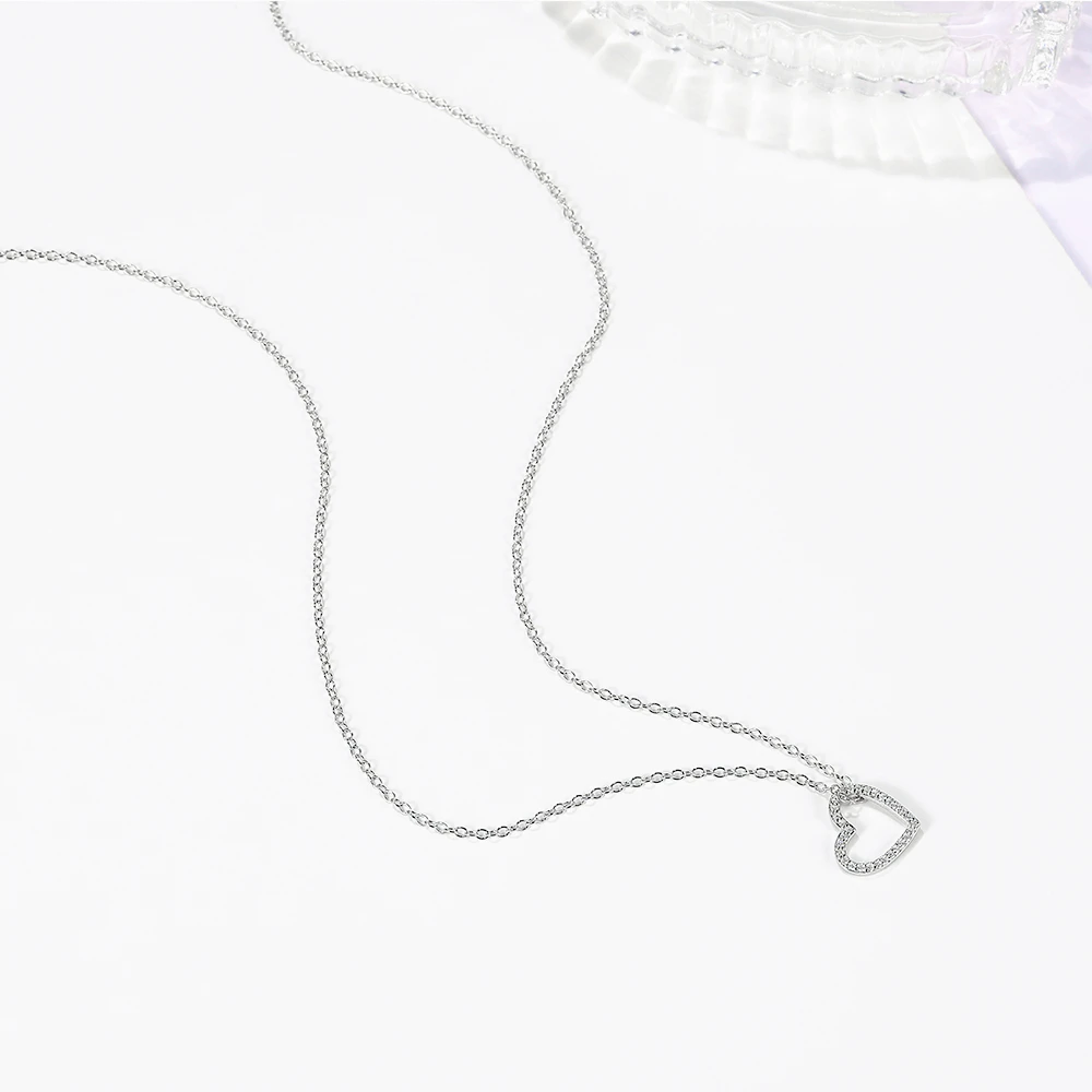 Authentic 925 Sterling Silver Love Shape Chain Necklace For Women Heart Pendant Anniversary Valentine's Day Gifts Monkton