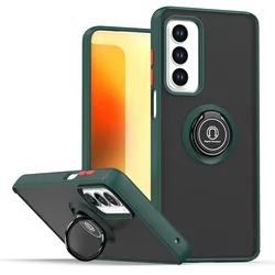 Enhanced Armor Matte Case with Ring Magnetic Stand Holder - Shockproof Protective Shell Cover - Moto Edge 2021 (Dark green)