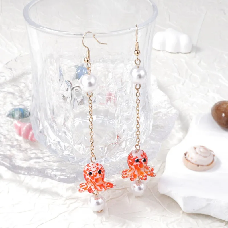 Cute Octopus Drop Earrings Marine Design Resin Copper Alloy Jewelry