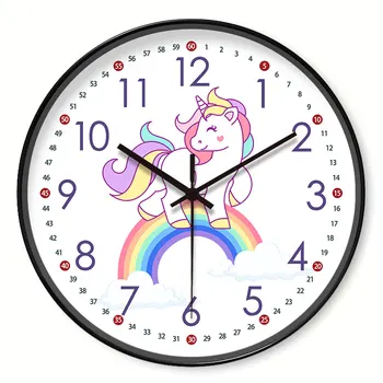 1pc 8 pollici 20 cmx20cm orologio da parete con orologio minore, l'orologio da parete con Design unicorno arcobaleno, orologio da parete, orologio silenzioso, per il letto del soggiorno 1