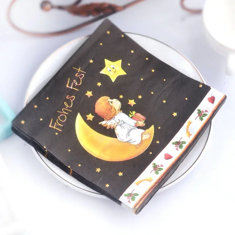 Angel Napkin Star Placemat Paper Christmas Party Cup Flower Paper Black 20 Sheets Mouth Cloth Wood Pulp Frohes Fest
