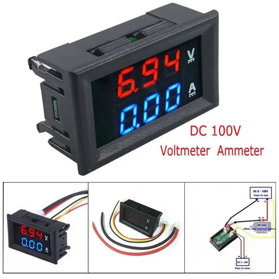 DC 0-300V 0-500A Dual LED Digital Volt Amp Meter – Red/Blue Display, With Shunt - View #2
