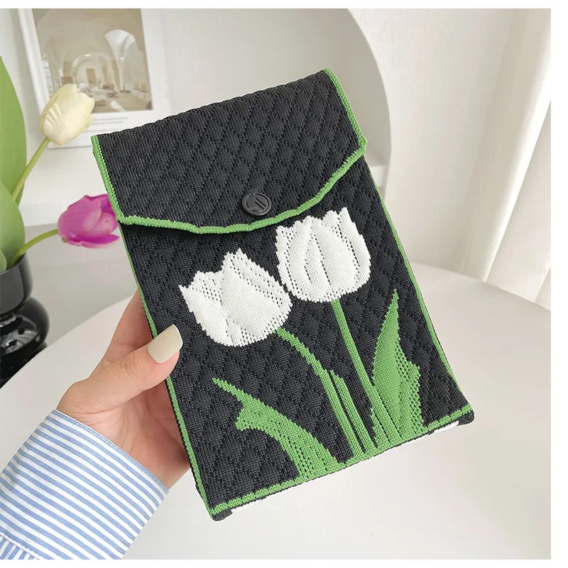 Bag Niche Design Tulip Knit Single Shoulder Crossbody Bag Mini Mobile Phone Bag Students Go Out to Play Coin Wallet Top-handle