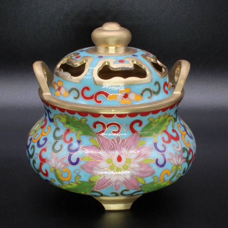 

Spot Wholesale Cloisonne Incense Burner Traditional Cast Copper Filigree Low Temperature Enamel Antique Gossip Ruyi Incense Burn