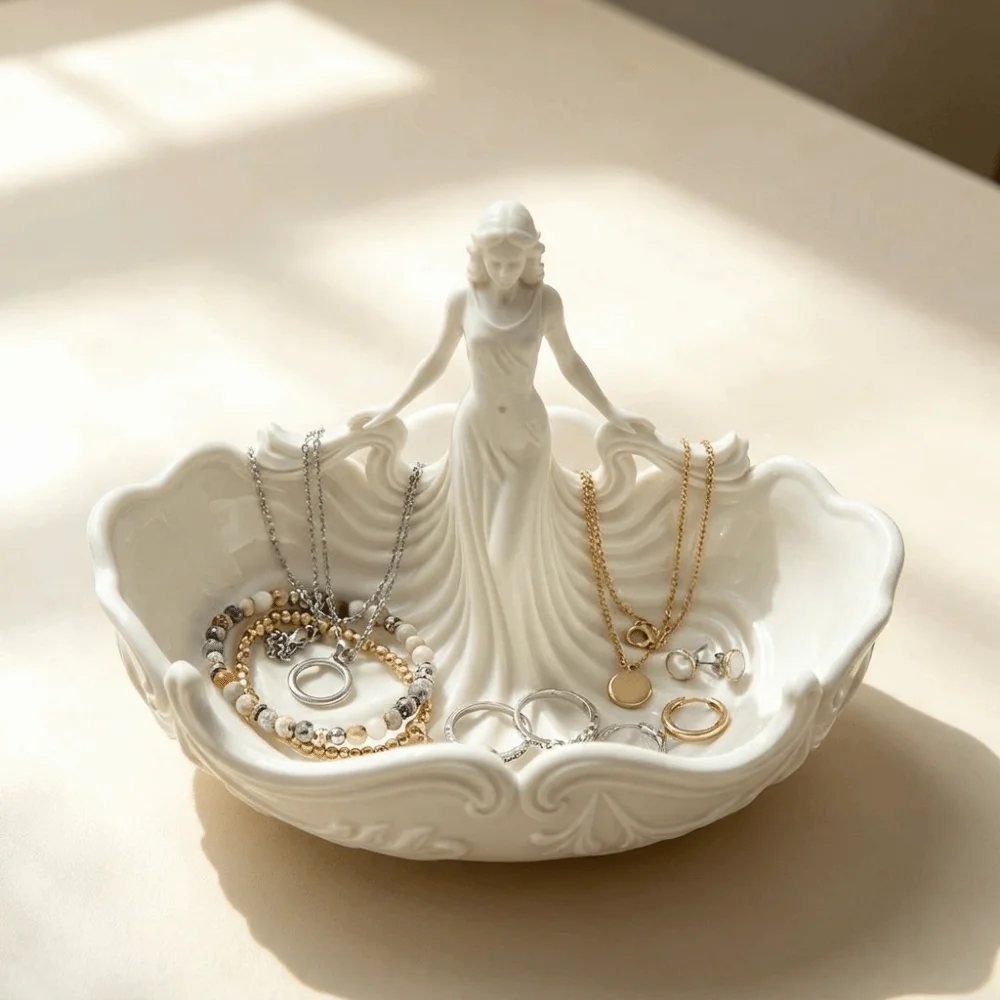 Storage Elegant Jewelry Storage Tray Simple Statue-Shaped Decorative Storage Tray Home Desktop Tray Vanity Countertop
