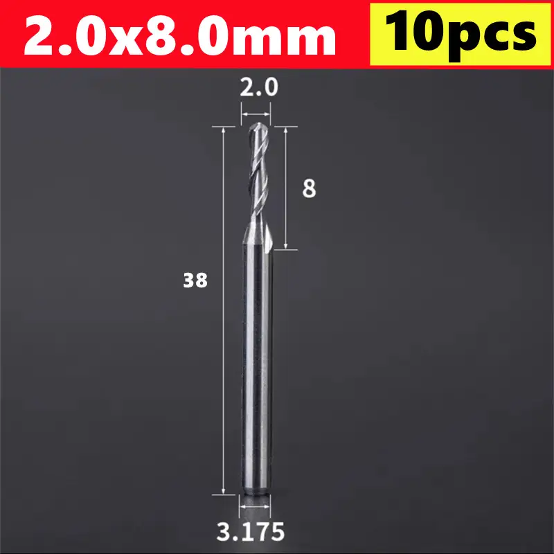 10pcs 2 Flute Ball Nose End Mill 3.175mm (1/8)Shank CNC Router Bit Carbide End Mill Spiral Milling Cutter for Woodworking image 12
