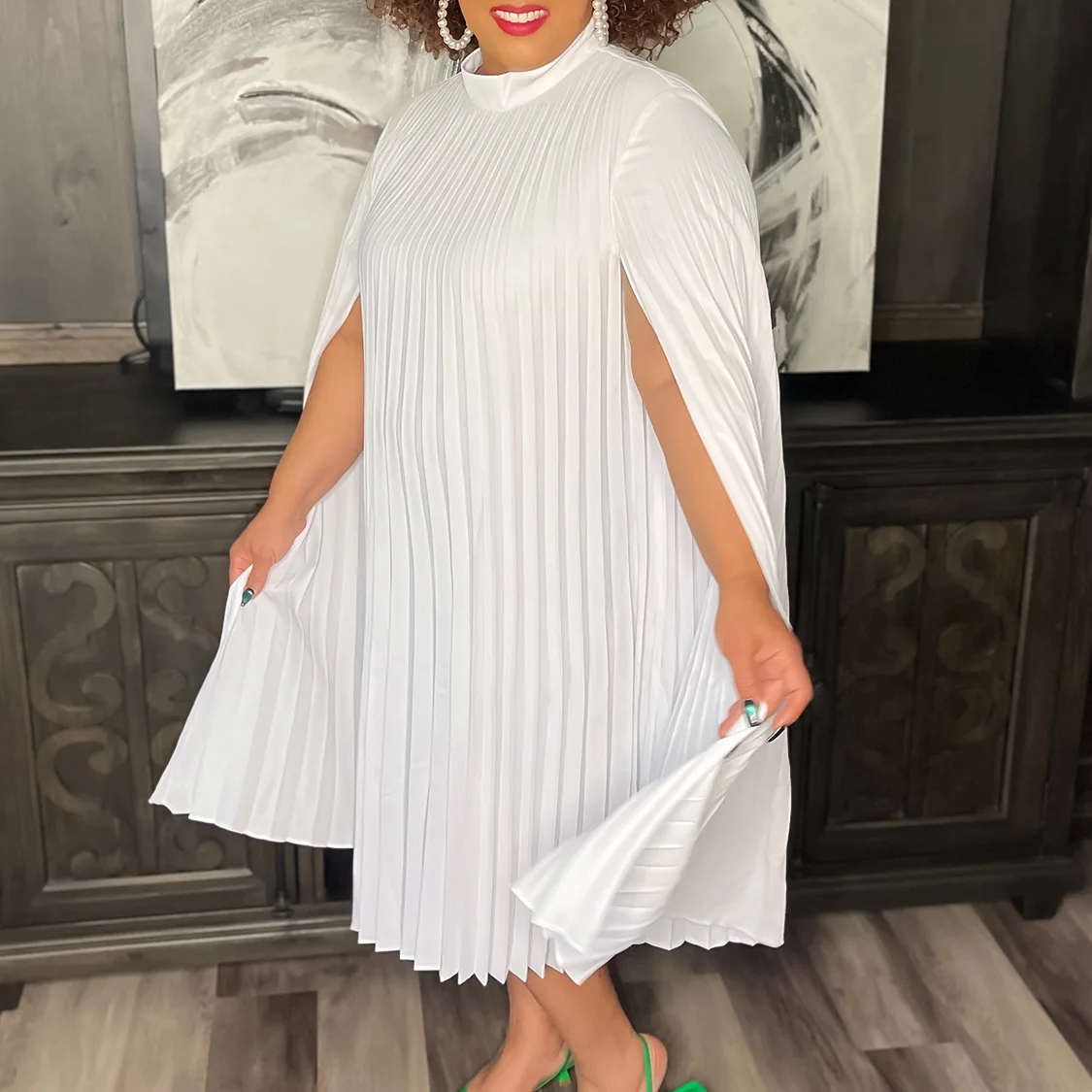 Plus Size Loose Elegant Dress Women Long Sleeve Pretty Cloak Female Casual Wide Ruffle Gowns 2023 Summer New In Party Dress