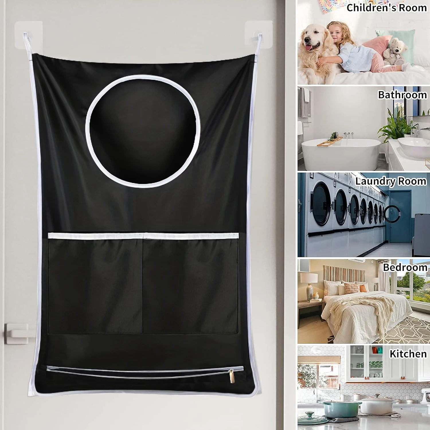 2-Piece Hanging Laundry Basket Bag With Adjustable Stainless Steel Door Hook For Storing Dirty Clothes And Saving Space 4