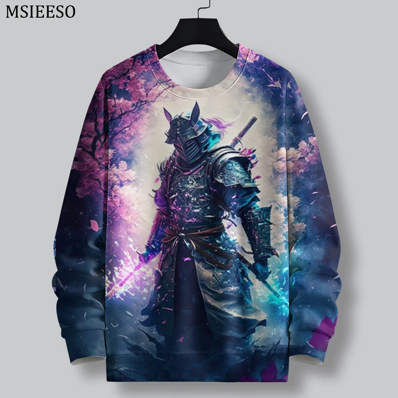 

MSIEESO Men Sweatshirt Sakura Warrior 3D Printed Round Neck Sportshirt Men Women Long Sleeve Casual Male Streetwear Tops