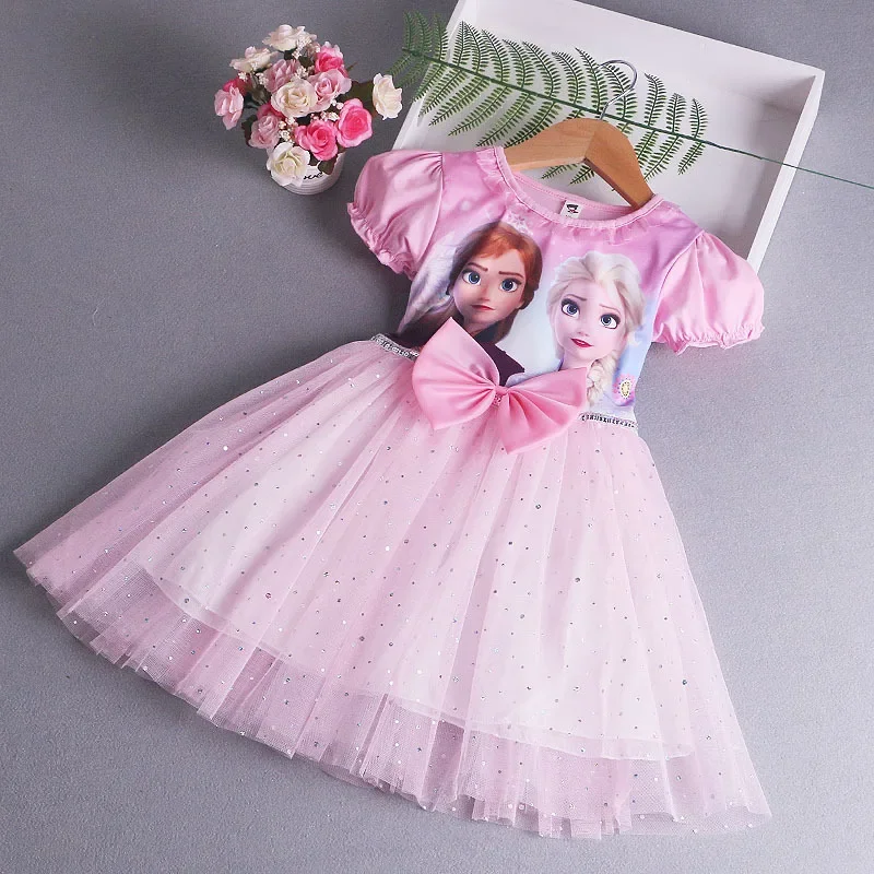 Children Dress Kid Girls Dresses Cartoon Frozen Anna Elsa Princess Children Clothes Summer Cotton Moon Star Baby Wedding Party Formal Ball Gown