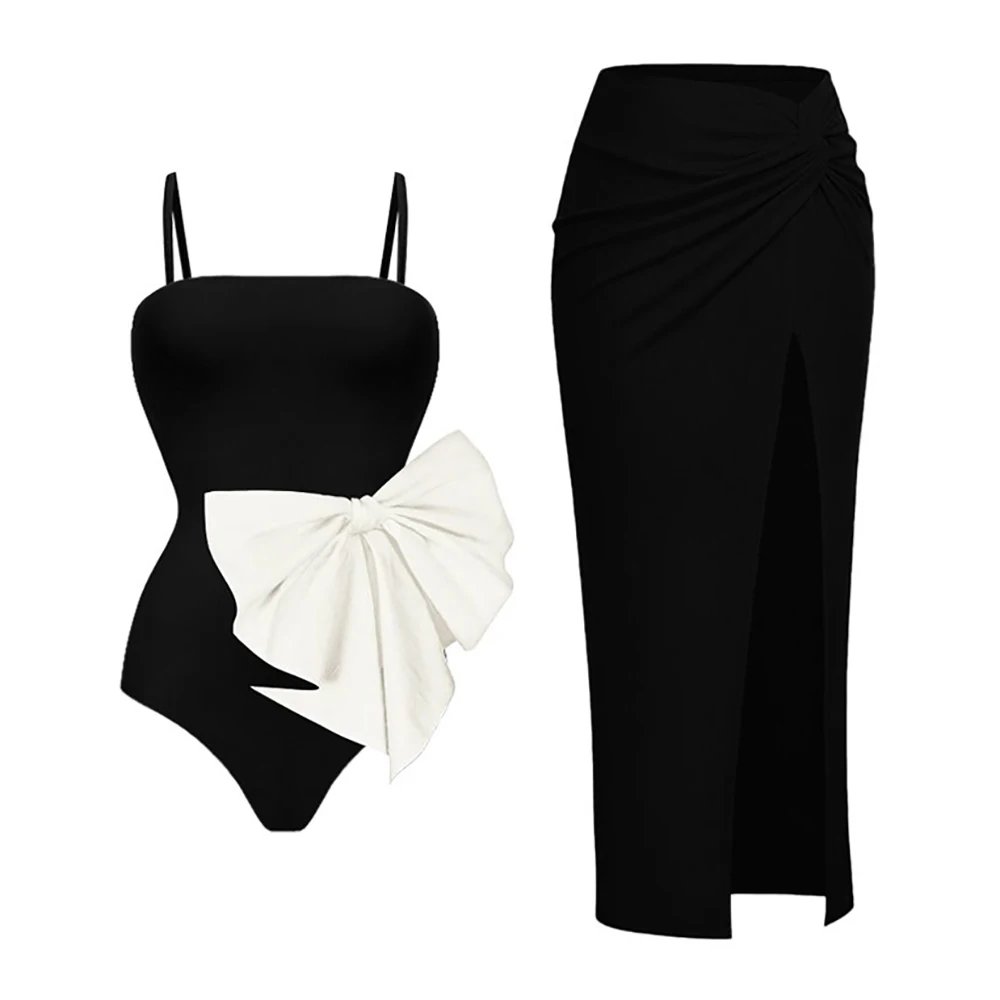 

Women's Swimwear Elegant Style New Black Suspenders Color Matching One Piece Swimsuit 2023 Fashion Floral Beachwear Bikinis Slim