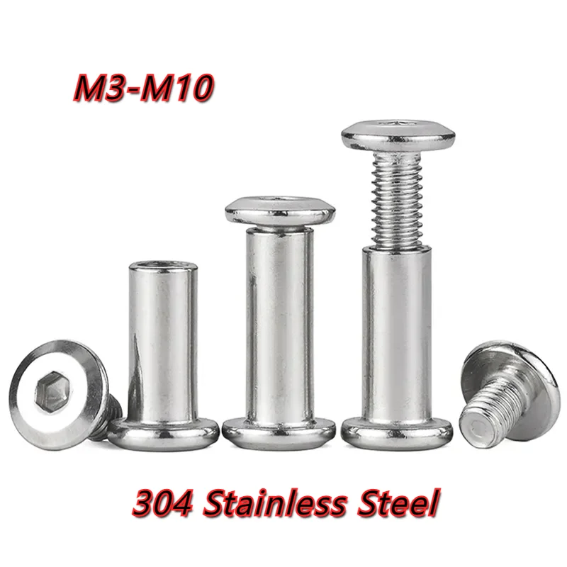 M3~M10 304 Stainless Steel Hexagon Socket Screw Locking Splint Screw Nut Combination Album Butt Account Book Nail Edge Chamfer