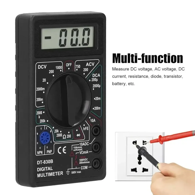 DT-830B Digital Multimeter - Handheld Multi-Function Voltmeter Ammeter Ohmmeter with LCD Display for Home & DIY Use (Black)