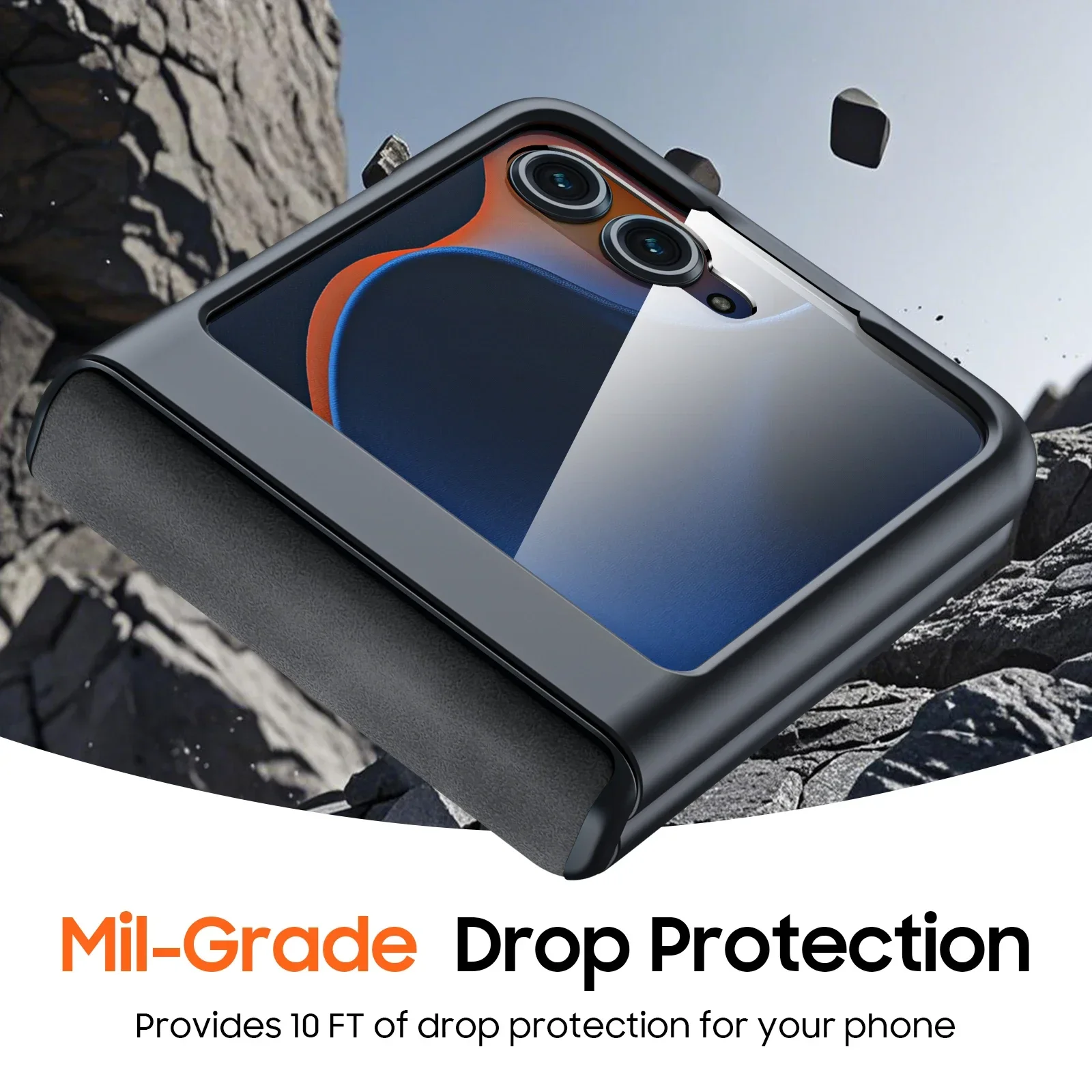 Ultra-Thin Black Matte PU Leather Shockproof Phone Case with Hinge Protection