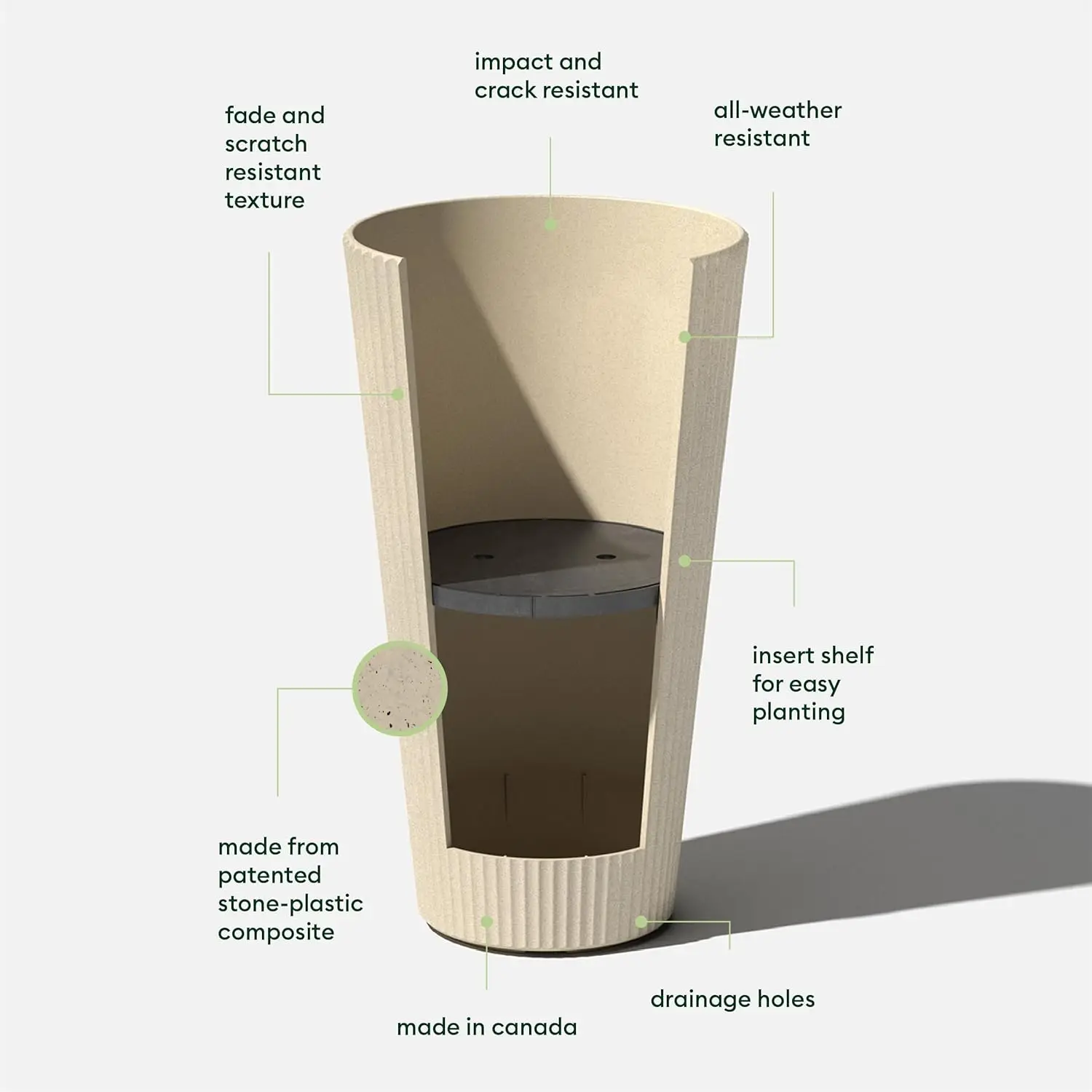Series Tall Planter for Porch, Patio, Backyard | Durable Plastic-Stone Composite Material | Modern Décor for Tall Plants,Grasses