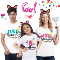 Girls Birthday Party Family Matching Clothes Mother Father Daughter Outfits T-shirt Parent-child Summer T Shirt Short Sleeve Top 1