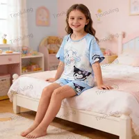 Pyjamas d'été pour filles de 3 à 12 ans, ensembles de pyjamas pour enfants, hauts + pantalons courts, vêtements de nuit Hello Kitty Cat Kuromi 5