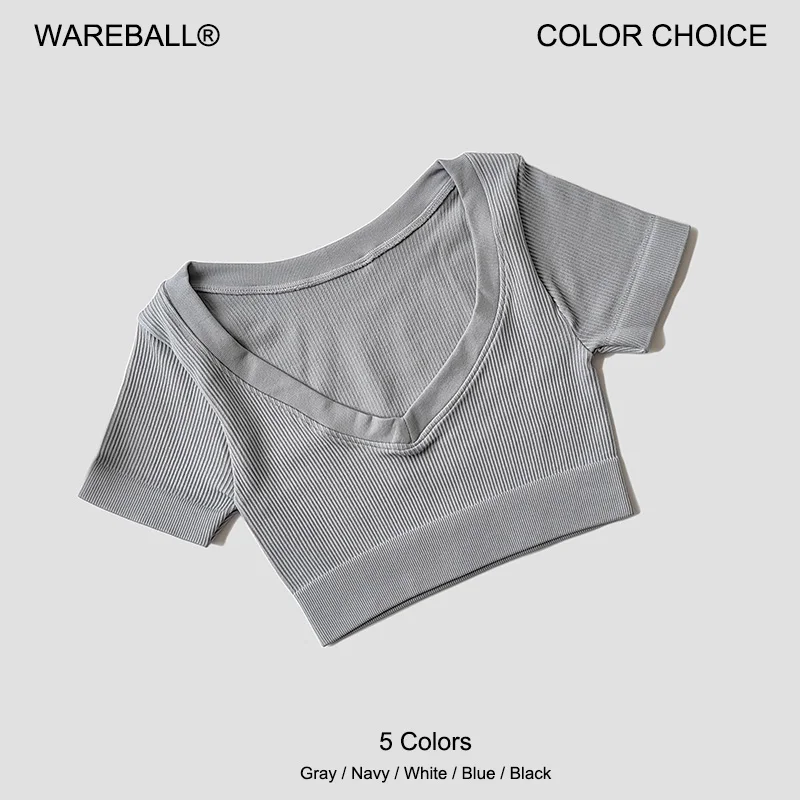 Women's Seamless Tops Short Sleeve Deep V Neck Yoga Shirts Fitness Crop Top Sportswear Gym Clothes