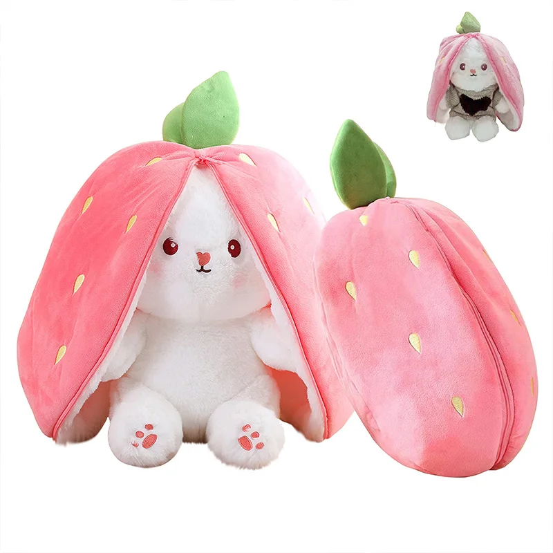 Hot selling Plush Bunny Doll 18cm Rabbit Transforming into a  Carrot Strawberry Pillow Home Room Decoration  Doll Gift for Girls enrager rabbit carrot feeder ercf n6 multi material extruder kit for voron switchwire trident v2 4 klipper rrf 3d printer parts