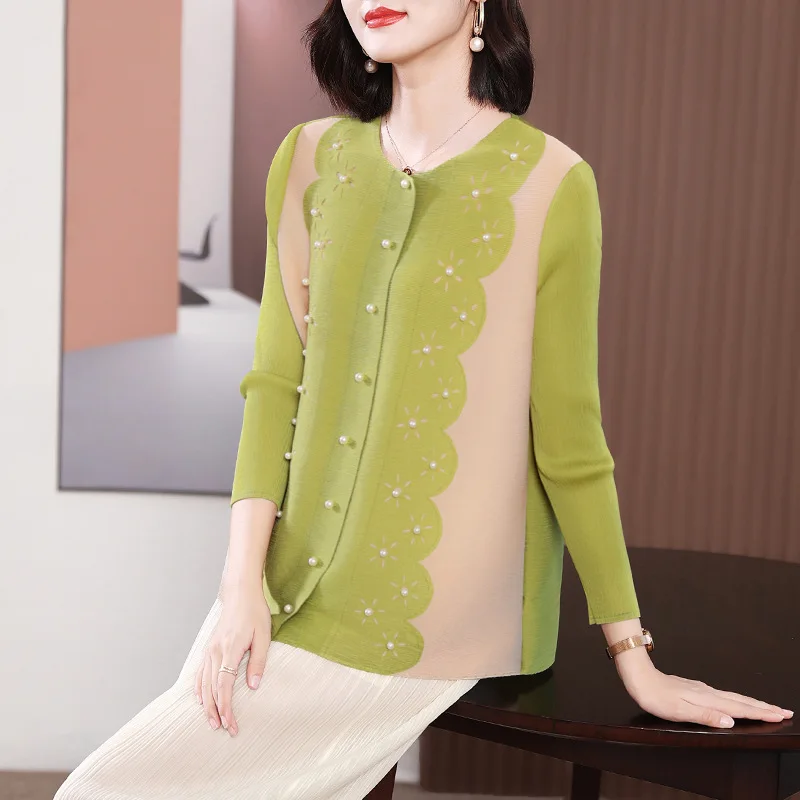 

2023 New Arrival Shirt With Single Button Pleated Solid Color Shirt For Woman