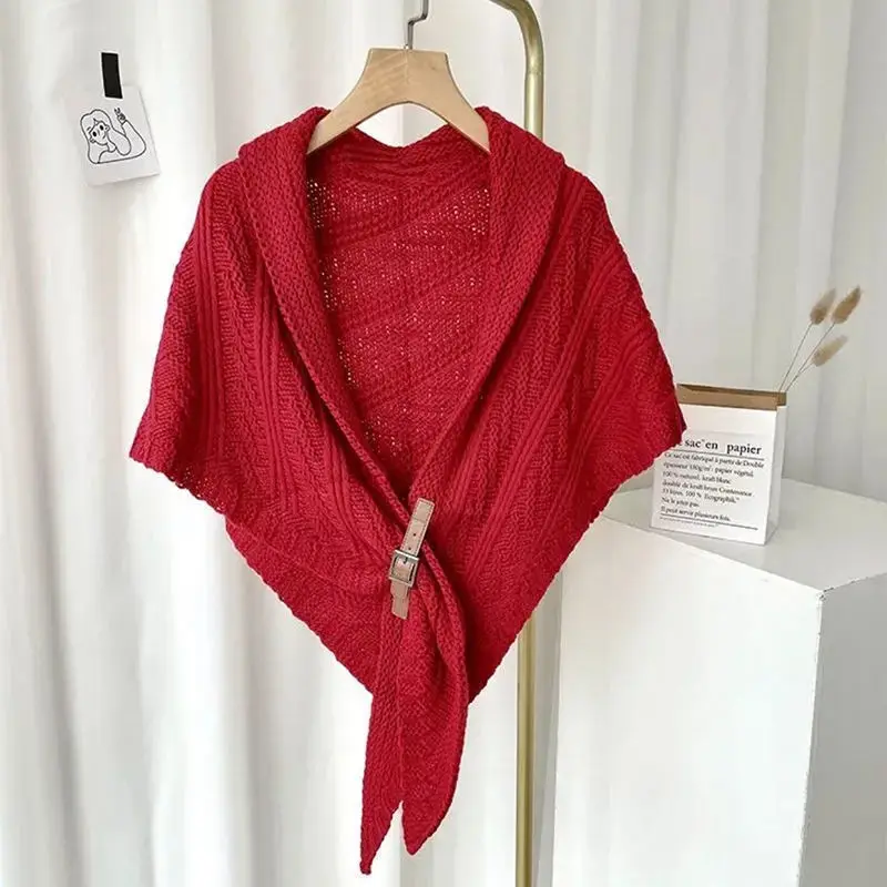 Autumn Winter Women's Versatile Shawl Cloak Fashion Korean Warm Knitted Button Scarf Shawl Multifunctional Ponchos Cape For Girl winter thicken cape women red short cloak waistcoat short coat shawl female cosplay costume warm red cape cloak for women