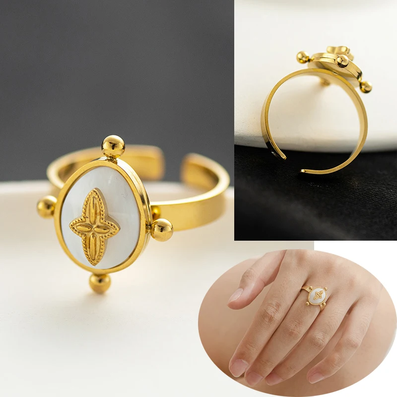 Bohemian Rings Stone Rings Fashion Rings Gold Rings Stainless Steel Rings Finger Rings Metal Rings Fashion Ring Creative Gold Plated Stainless Steel Rings for Women Simple Geometric Round Natural Stone Finger Ring Boho Vintage Jewelry Gift