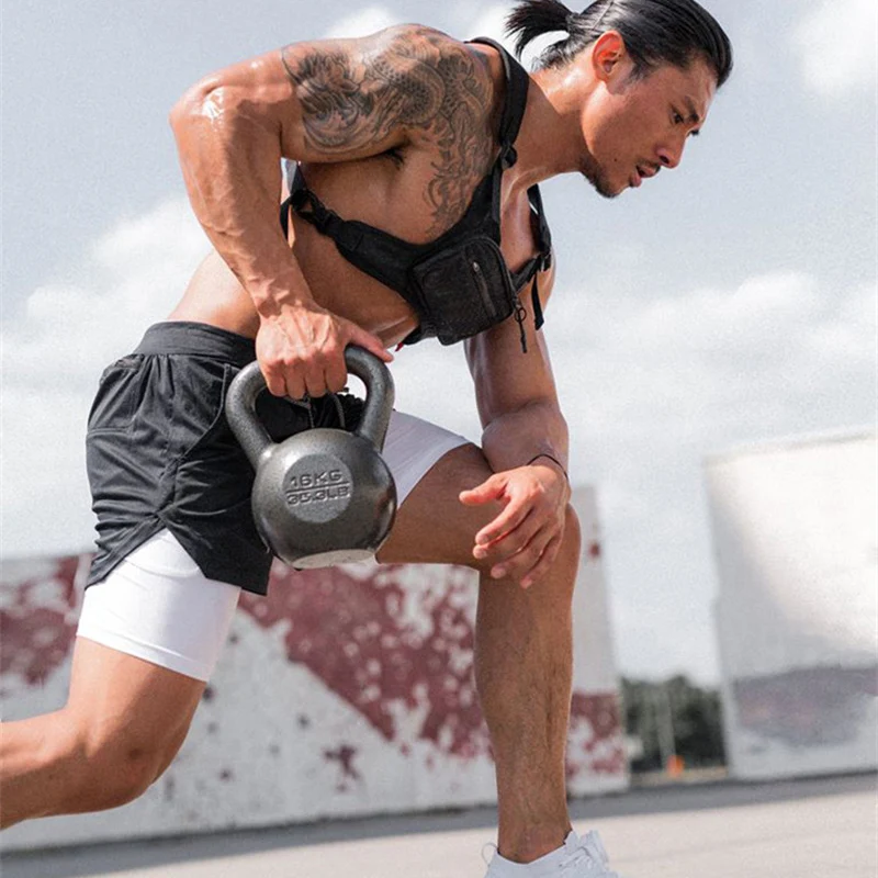 Print Athletic Gym Shorts for Men 2 in 1 Compression Shorts with Phone Pocket Quick Dry Stretch Workout Running Fitness