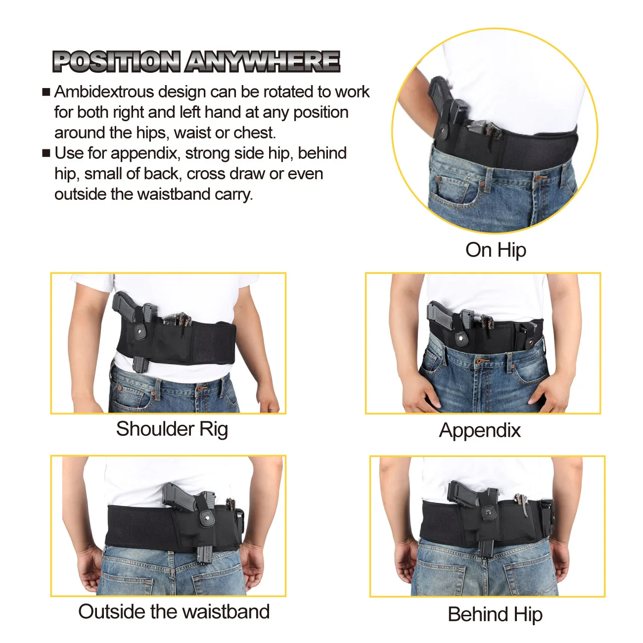 TriRock Tactical Concealed Carry Belly Band Holster with Magazine Pouch