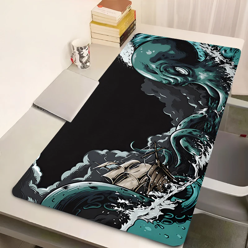 Sea Monsters And Ships Mouse Pad Large Octopus Anime Mousepad Computer Gaming Anime Keyboard Rug Laptop Gamer Desktop Play Mat