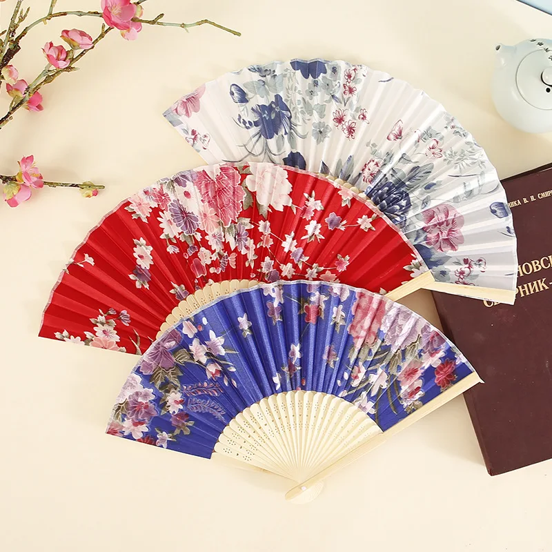 

Vintage Silk Folding Fan Retro Chinese Japanese Bamboo Tassel Plum Blossom Dance Hand Fan Gift Craft Ornament Home Decoration