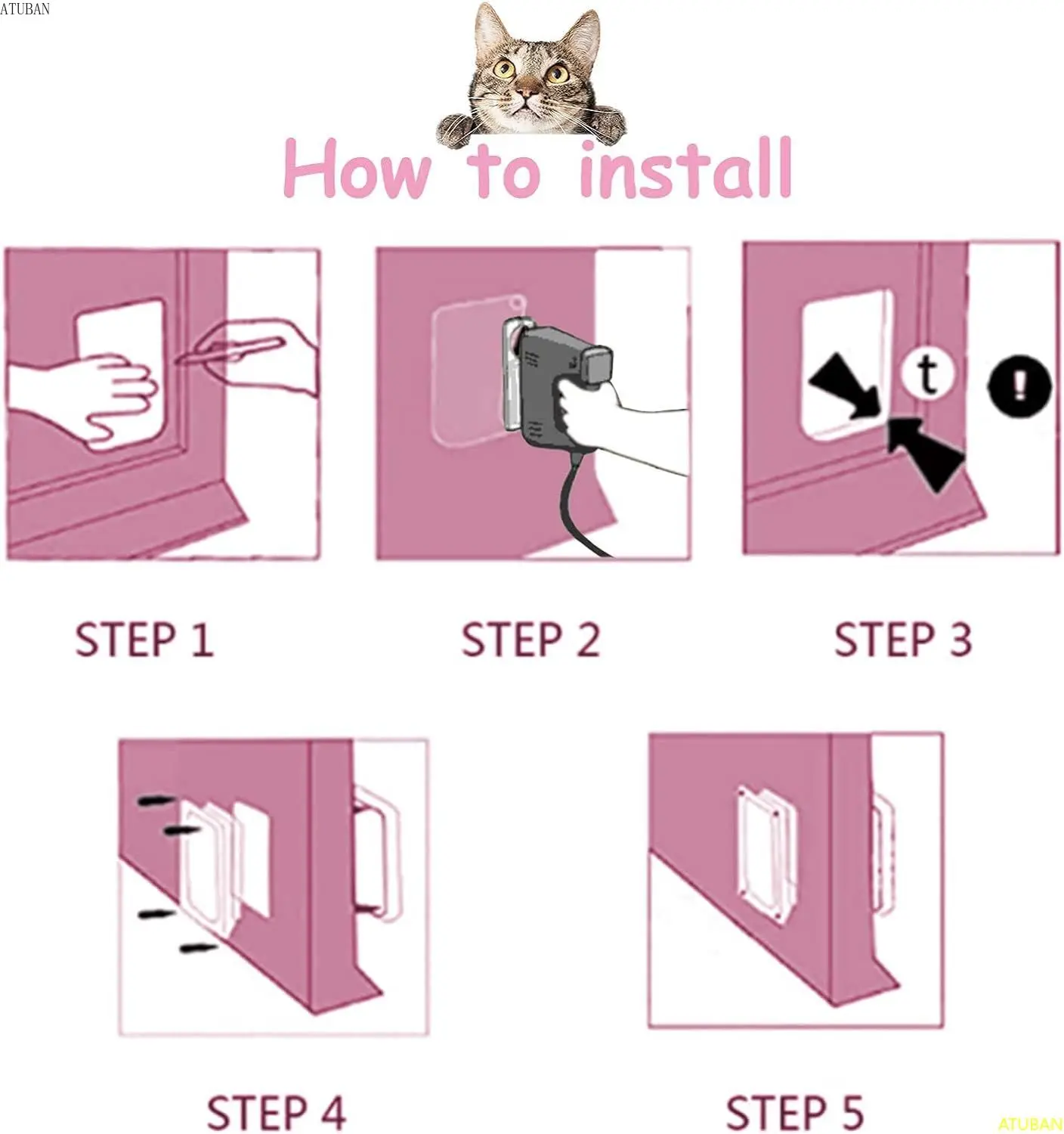 ATUBAN Cat Door Flap Extra Large 4 Way Locking for Interior Exterior Doors Weatherproof Pet Door for Cats Doggie Kitties&Kittens cat door,pet door