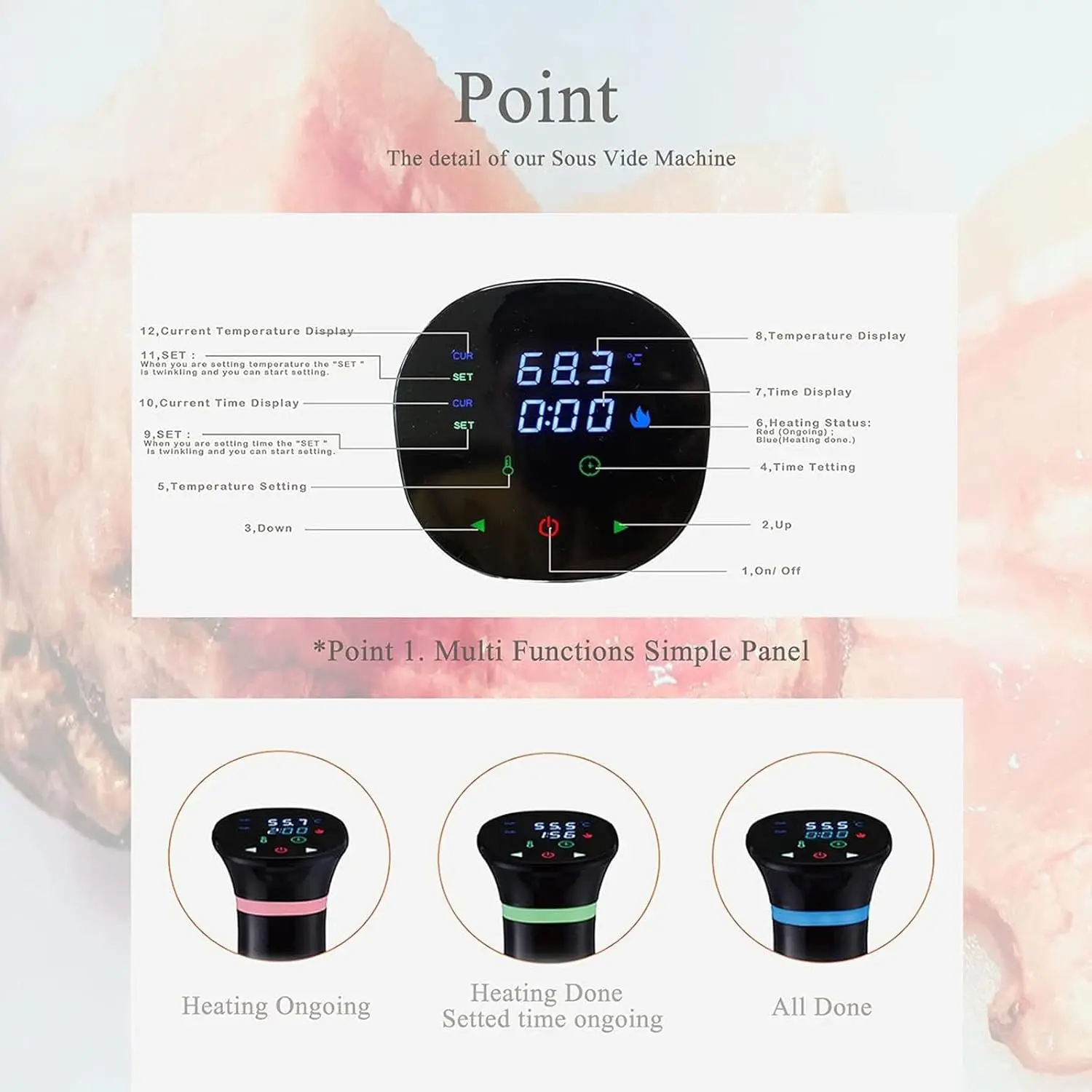 110V Slow Cooker Heater with LED Digital Display 1100W Sous Vide Cooker Immersion Circulator Accurate Cooking IPX7 Vacuum Cooker 5