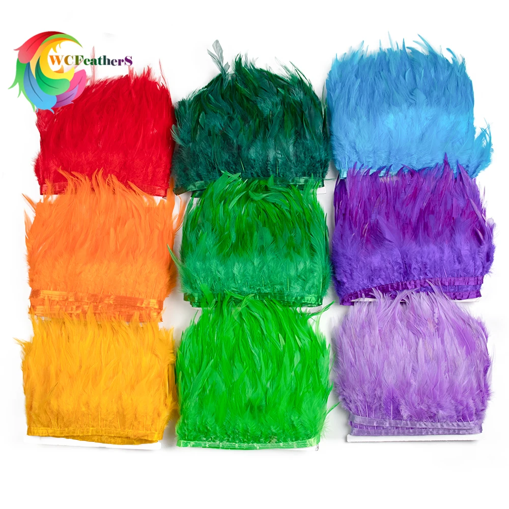 5 10Meters Rooster Feather Trim 8-13CM Colored Chicken Feathers Ribbon 3-5