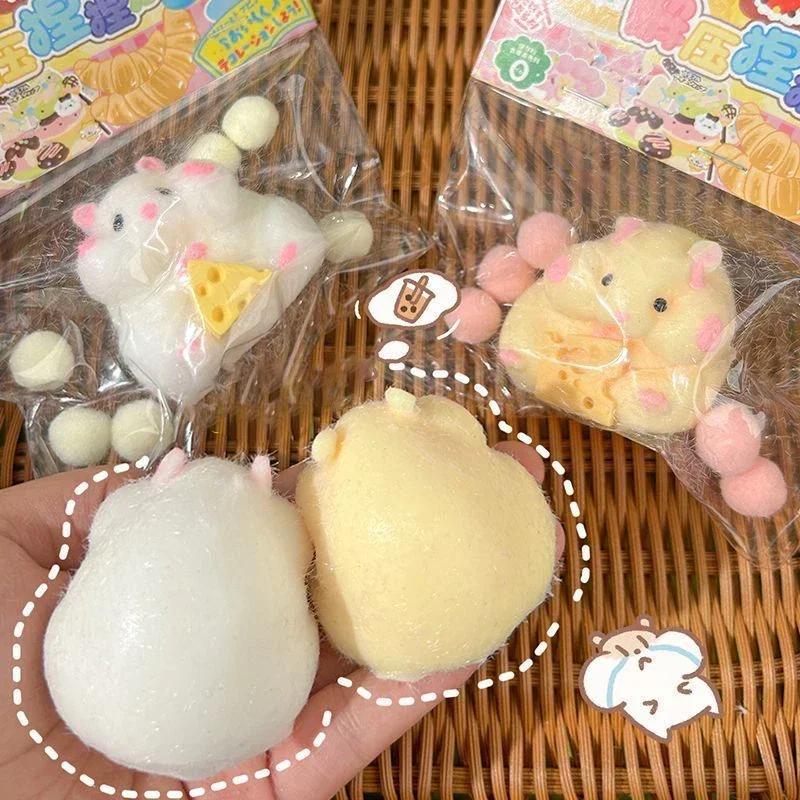 Cute Hamster Pinch Music Decompression Toy Simulation Soft Silicone Slow Rebound Flocking Toy Children Hamster Ornaments Gift 5