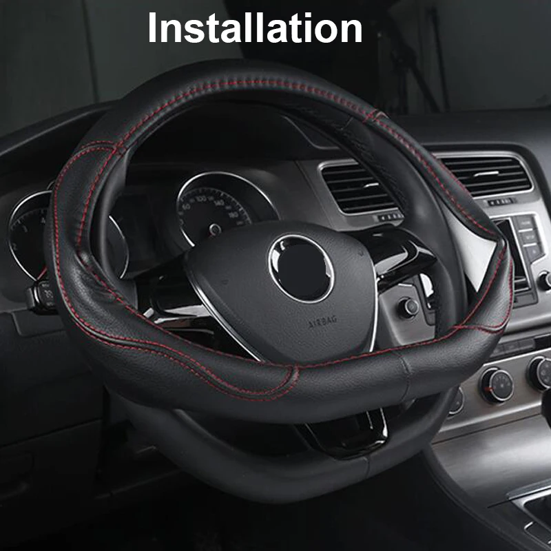 Luxurious D-Type Leather Steering Wheel Cover (37-38CM)
