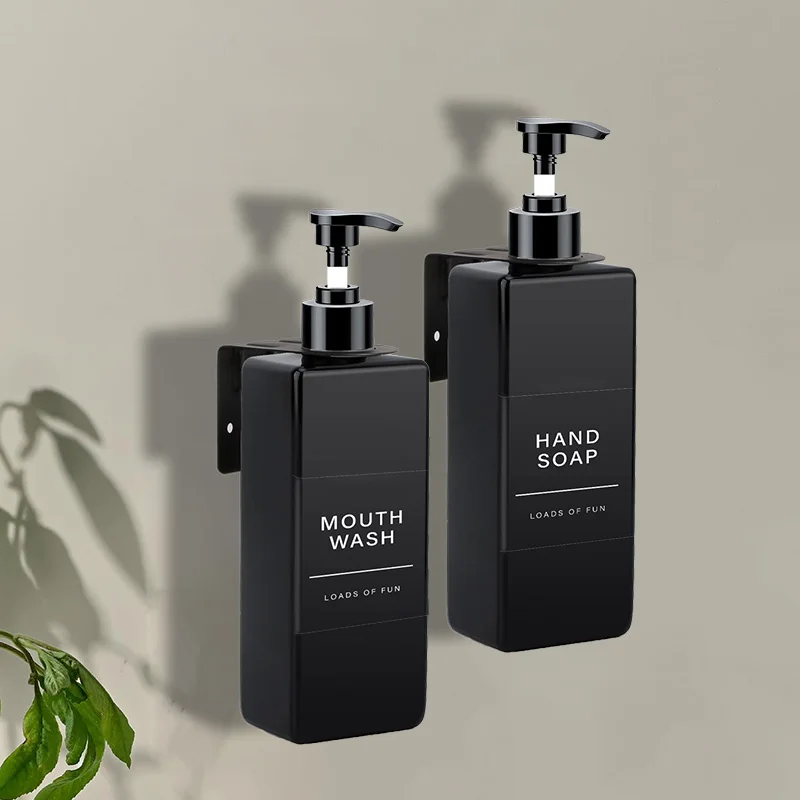 500ml Square Soap Bottle With Label&Rack Soap Dispenser Refillable Empty Shampoo Conditioner Container for Bathroom Supplies
