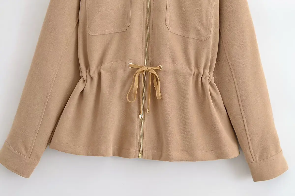 Women Spring Autumn Solid Coat Female Casual Lace-Up Short Outwear Lady Drawstring Slim Coat Fashion Elegant Jackets Streetwear