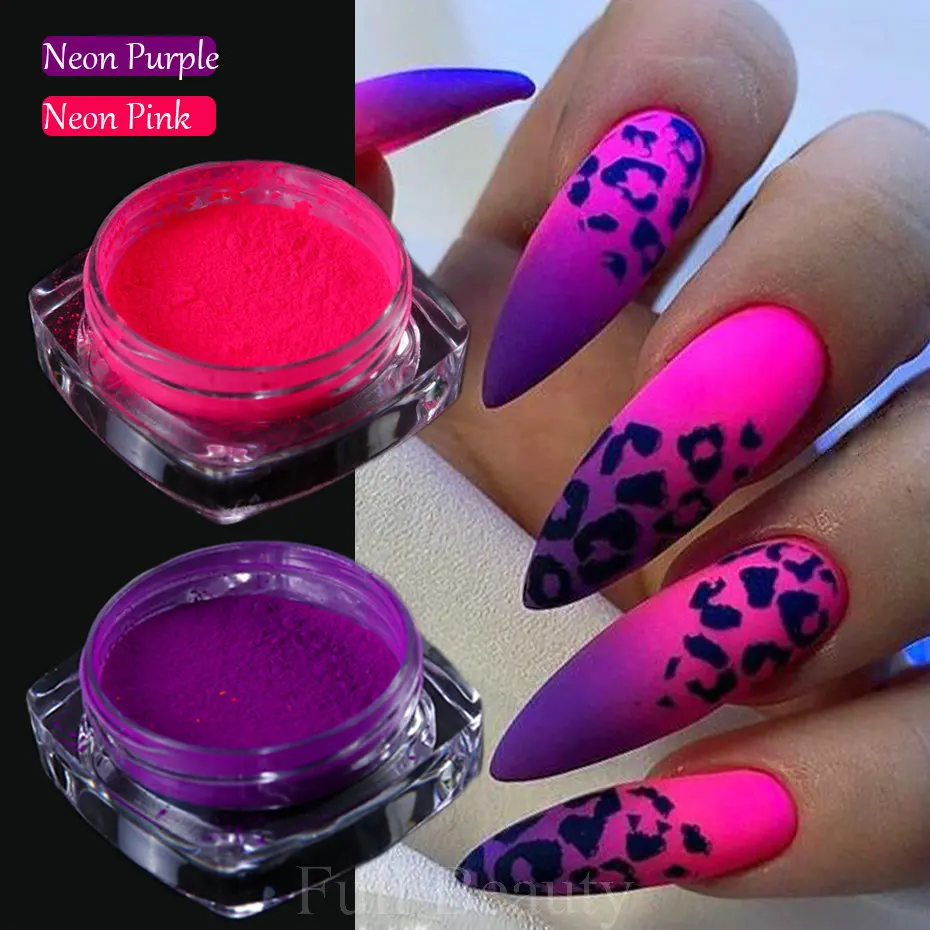 Colour Neon Phosphor Pigment Nail Glitter Shinny Effect Chrome Dust Fluorescent Nail Powder Gel Polish Manicure Nails Decoration
