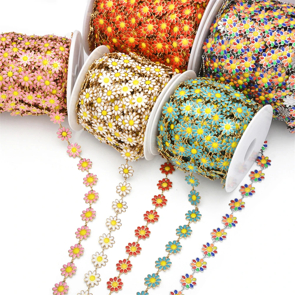 1-10 Meters Stainless Steel Enamel Chains 10mm Sun Flowers DIY Necklaces Bracelet Jewelry Making Finding Supplies