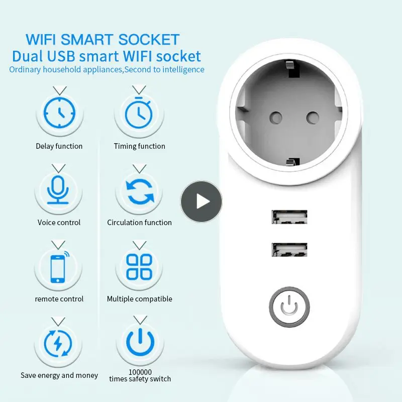 

Умная настенная розетка с двумя Usb-портами и поддержкой Wi-Fi