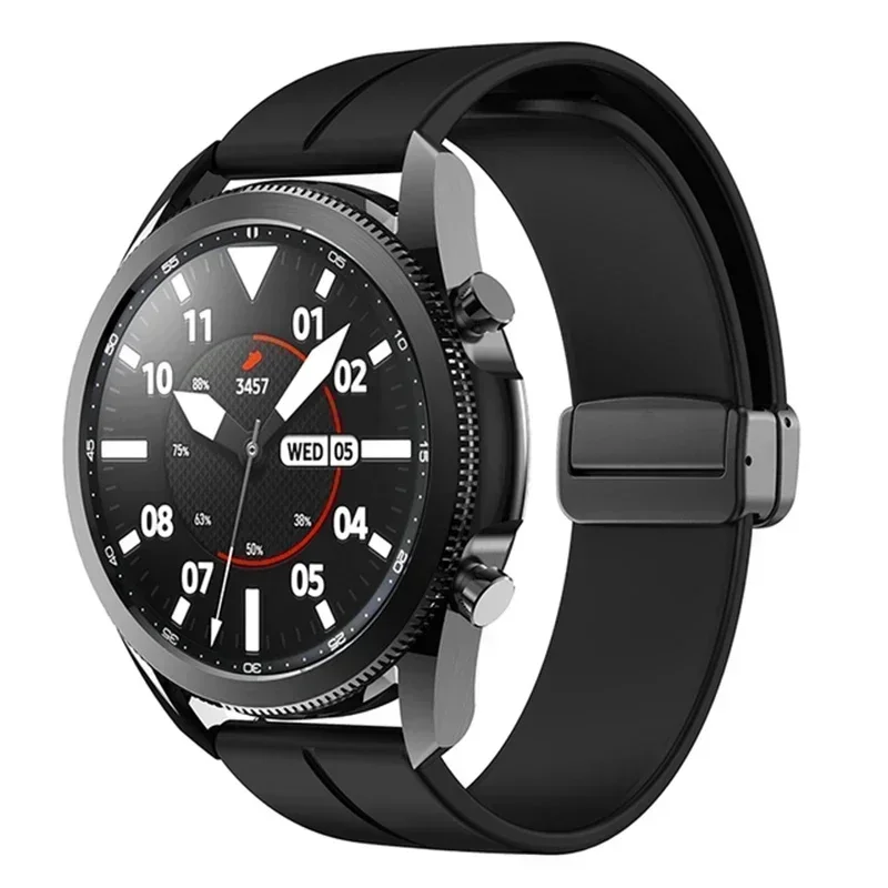 Magnetic Folding Buckle Silicone Smartwatch Band - Universal 46mm Watch Strap Bracelet