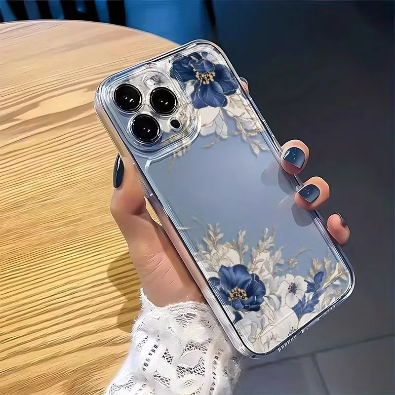 Elegant Blue and White Floral Design Clear Phone Case - Soft TPU Cover