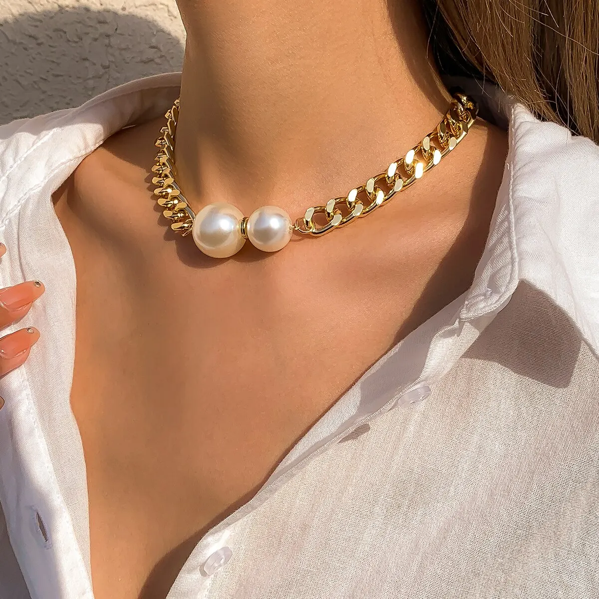 Vintage Punk Cuban Chains Necklaces Women Gothic Imitation-Pearl Pendant Necklace Chokers Fashion Accessories Jewellery