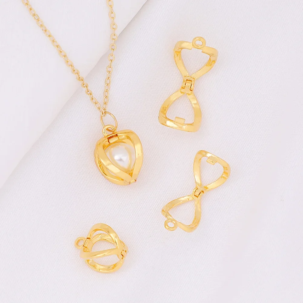3Pcs Brass 18K Gold Plated Pearl Enhancer Clasp Pendant Bail