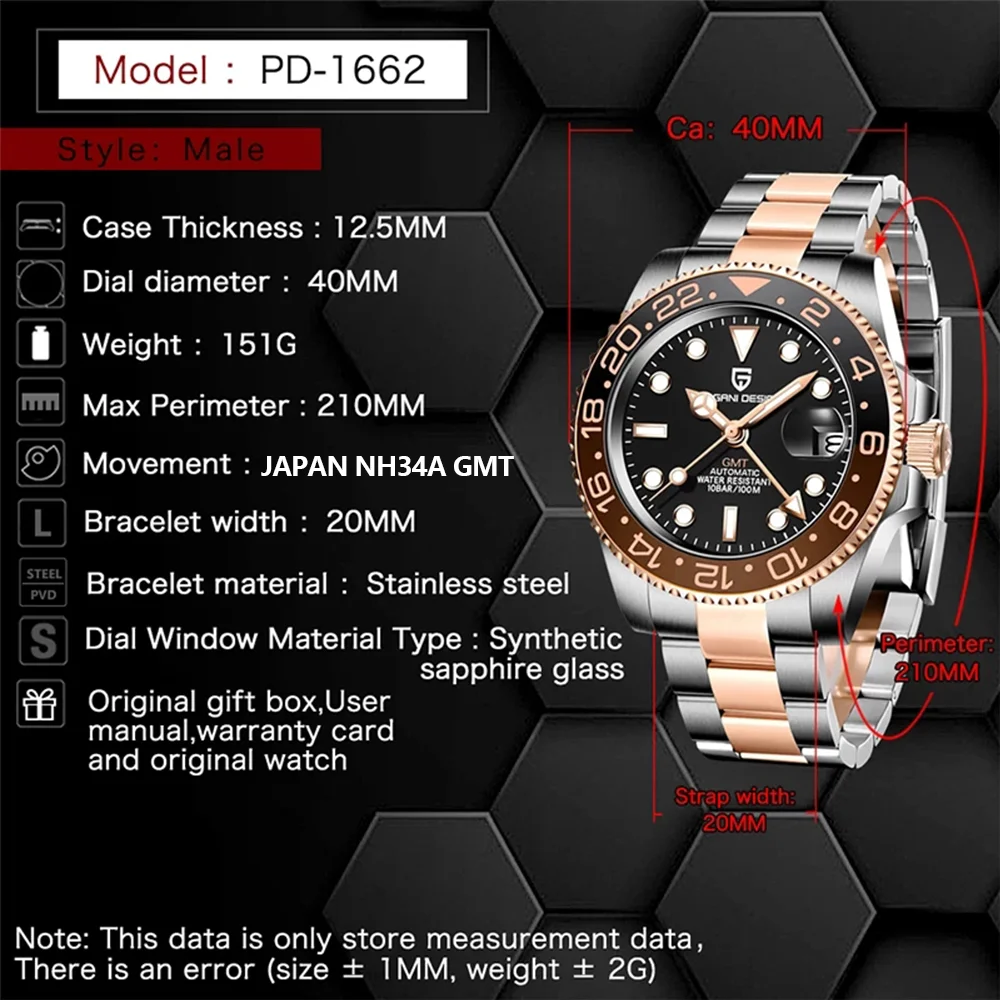 PAGANI DESIGN Original 2024 New GMT Men Mechanical Watches NH34 AR Sapphire Automatic Watch 100M Waterproof Sports Watch for Men 4