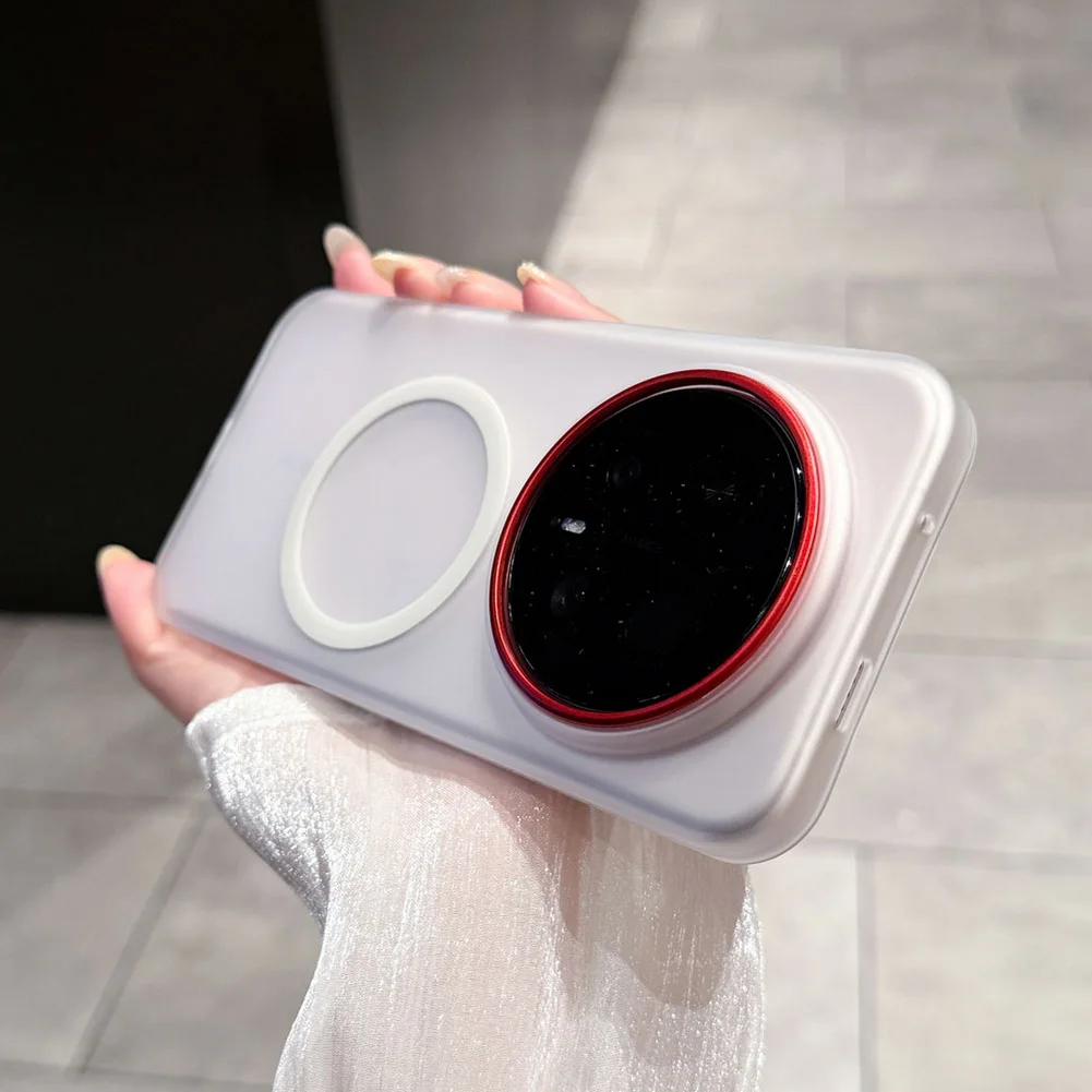 Frosted Translucent Matte Case with Metal Camera Ring Protective Cover