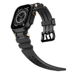 Durable Metal Strap for Apple Watch - Rugged Silicone Bracelet Band (Black black)
