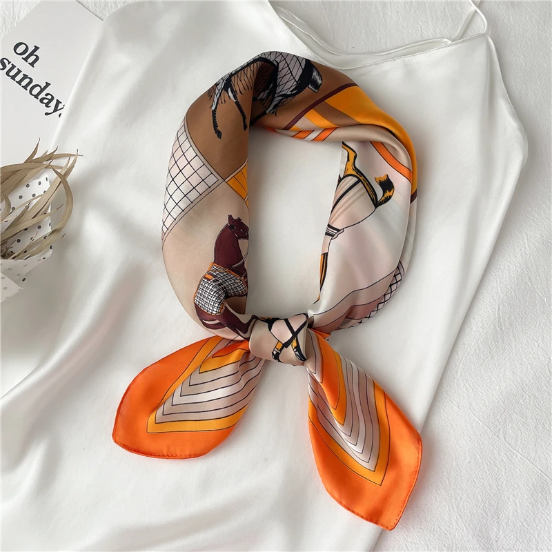 Silk Scarf Women Fashion Letter Color Matching Shawl Wrap 70cm Square ...